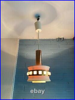 Vintage Mid Century Pendant Space Age UFO Lamp Atomic Design Light Plastic