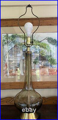 Vintage Mid Century Table Lamp Space Age Smoked Blown Glass Globe Atomic