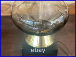 Vintage Mid Century Table Lamp Space Age Smoked Blown Glass Globe Atomic