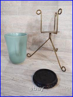 Vintage Mid-century Modern Ceramic Pottery Plant Stand Atomic Tripod Turquoise