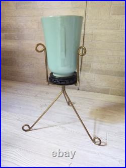 Vintage Mid-century Modern Ceramic Pottery Plant Stand Atomic Tripod Turquoise