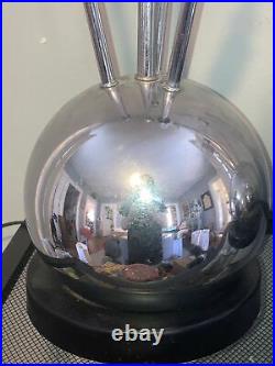 Vintage Pair (2) Mid Century Modern Sputnik Atomic Ball Orb Chrome Table Lamps