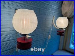 Vintage Pair of Sconce Space Age Lamp Atomic Design Light Mid Century Glass Wall