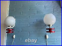 Vintage Pair of Sconce Space Age Lamp Atomic Design Light Mid Century Glass Wall