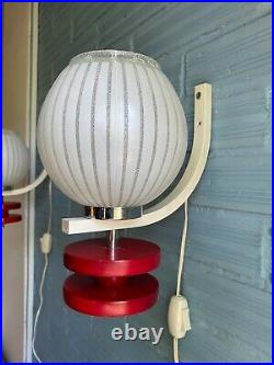 Vintage Pair of Sconce Space Age Lamp Atomic Design Light Mid Century Glass Wall