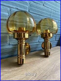 Vintage Pair of Sconce Space Age Lamp Design Light Mid Century Sputnik Gold UFO