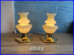 Vintage Pair of Space Age Glass Table Lamp Atomic Design Light Mid Century UFO