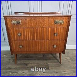 Vintage Retro Mid Century Chest Of 3 Drawers Commode Atomic Legs Teak Scandi
