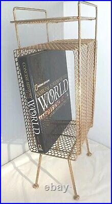 Vintage Richard Galef MCM Gold Atomic Telephone Book Record Stand Mid Century