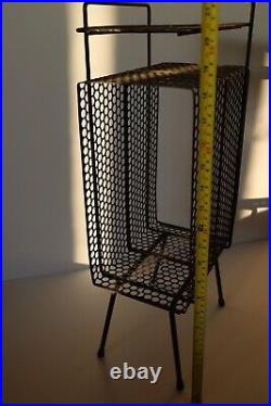 Vintage Richard Galef Mid Century Modern Atomic Black Iron Telephone Table Stand