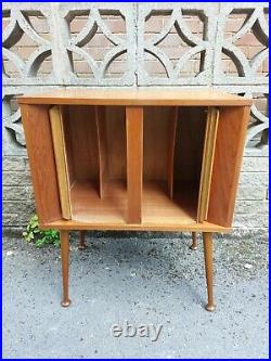 Vintage Roll Front Record Cabinet Sliding Doors Mid Century Atomic Furniture