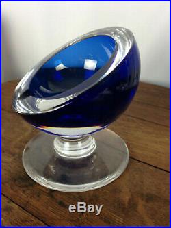 Vintage Signed VSL Mid Century Modern Atomic Cobalt Blue Ashtray #WH-1