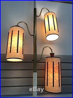 Vintage TENSION POLE FLOOR LAMP mid century modern light atomic retro 50s wood