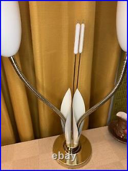 Vintage Table Lamp Cattail Leaves Double Cone MCM Retro Mid Century Modern