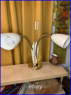 Vintage Table Lamp Cattail Leaves Double Cone MCM Retro Mid Century Modern