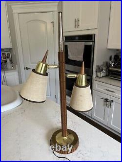 Vintage Tension Pole Table Lamp MCM Mid Century Modern Atomic Walnut Teak