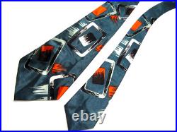 Vintage Tie Necktie 1940s 1950s Teal! Atomic Modern Art Satin Mid-century Nt48