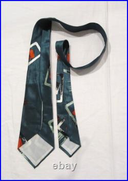 Vintage Tie Necktie 1940s 1950s Teal! Atomic Modern Art Satin Mid-century Nt48