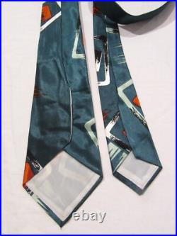 Vintage Tie Necktie 1940s 1950s Teal! Atomic Modern Art Satin Mid-century Nt48