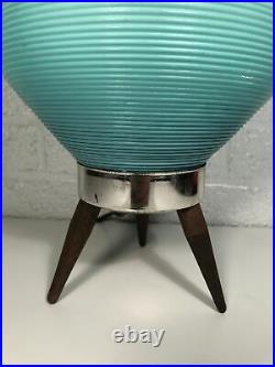 Vintage Turquoise Beehive Table Lamp Tripod Base Mid Century Modern Atomic