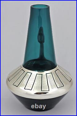 Vintage VEYHL Silberporzellan Glass Vase Sterling Overlay Mid Century Mod Atomic
