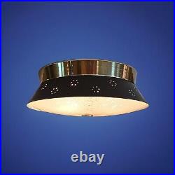 Vintaget 1950s 60s Mid Century Retro Atomic Light Fixture Flush Glass Black Gold