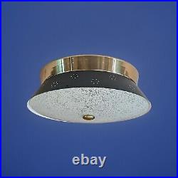 Vintaget 1950s 60s Mid Century Retro Atomic Light Fixture Flush Glass Black Gold