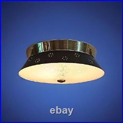 Vintaget 1950s 60s Mid Century Retro Atomic Light Fixture Flush Glass Black Gold