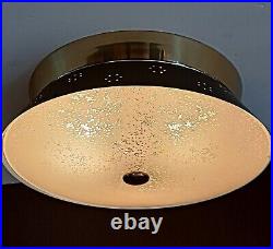 Vintaget 1950s 60s Mid Century Retro Atomic Light Fixture Flush Glass Black Gold