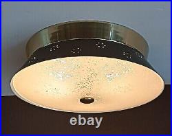 Vintaget 1950s 60s Mid Century Retro Atomic Light Fixture Flush Glass Black Gold