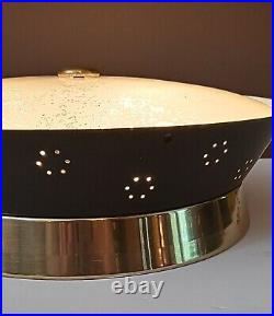 Vintaget 1950s 60s Mid Century Retro Atomic Light Fixture Flush Glass Black Gold