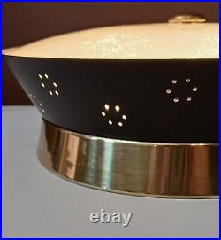 Vintaget 1950s 60s Mid Century Retro Atomic Light Fixture Flush Glass Black Gold