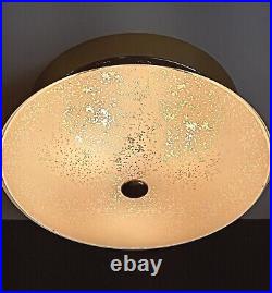 Vintaget 1950s 60s Mid Century Retro Atomic Light Fixture Flush Glass Black Gold