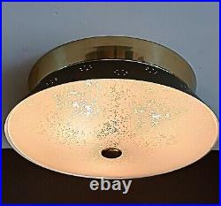 Vintaget 1950s 60s Mid Century Retro Atomic Light Fixture Flush Glass Black Gold