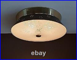 Vintaget 1950s 60s Mid Century Retro Atomic Light Fixture Flush Glass Black Gold