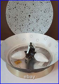 Vintaget 1950s 60s Mid Century Retro Atomic Light Fixture Flush Glass Black Gold