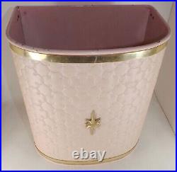 Vtg 50s Mid Century Quilted Pink Starburst Bathroom Waste Basket Trash Can MCM