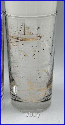 Vtg 60's 8 TWA AIRLINES DRINKING GLASSES SET MID CENTURY ATOMIC RETRO Libbey
