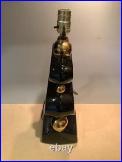 Vtg Kron MCM Black Gold Zig-Zag Ceramic Lamp Atomic Mid Century Modern Light 50s