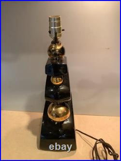 Vtg Kron MCM Black Gold Zig-Zag Ceramic Lamp Atomic Mid Century Modern Light 50s