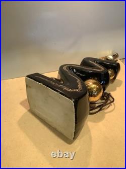 Vtg Kron MCM Black Gold Zig-Zag Ceramic Lamp Atomic Mid Century Modern Light 50s