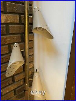 Vtg MID-CENTURY MODERN ATOMIC TENSION POLE LIGHT 3 LAMP Swag 1970s Cone Eames