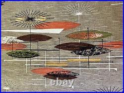 Vtg Mid Century Atomic Barkcloth Upholstery Fabric Abstract Mobiles Pattern