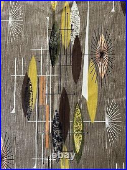 Vtg Mid Century Atomic Barkcloth Upholstery Fabric Abstract Mobiles Pattern