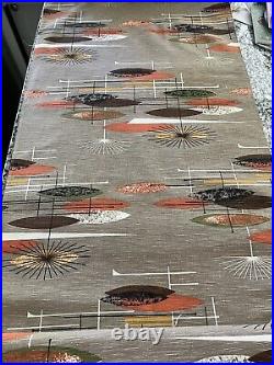 Vtg Mid Century Atomic Barkcloth Upholstery Fabric Abstract Mobiles Pattern