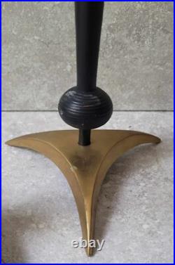 Vtg Mid Century Atomic Modern Iron Brass Candle Stick Holder Pair Von Nessen Era