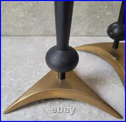 Vtg Mid Century Atomic Modern Iron Brass Candle Stick Holder Pair Von Nessen Era