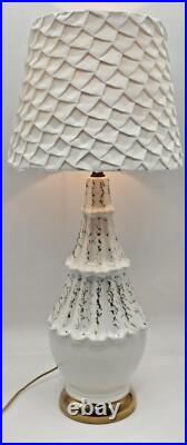 Vtg Mid Century Modern Atomic Table Lamp Retro MCM Ceramic White Gold Splotches