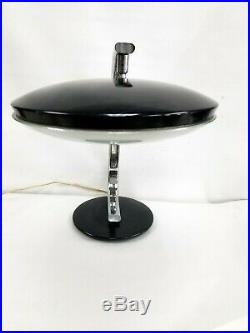 Vtg Rare Mid Century Chrome Black Desk Table Lamp Flying Saucers Atomic UFO 1960