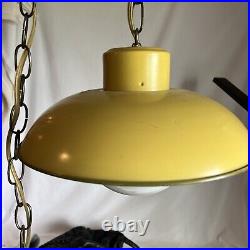 Vtg UFO Mid Century Pendant Space Age Lamp Ceiling Atomic Design Yellow Metal